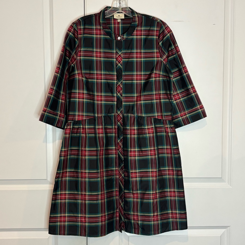 Tuckernuck Highland Tartan Royal Shirt Dress Black Green Red Plaid S